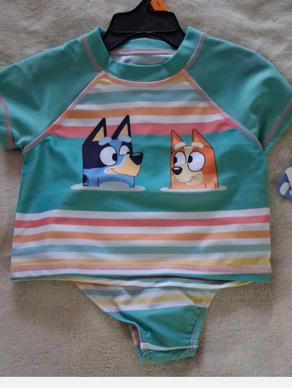 Kids' Bluey Teal Stripe Rash Guard Swim Set - Teal 4T brand New With Tags